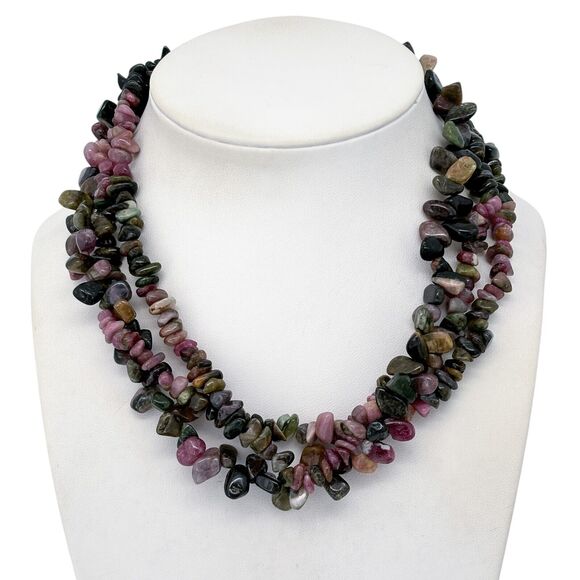 Vintage Sterling Silver 925 Tourmaline Necklace 16.5"-18.5" - Picture 1 of 4